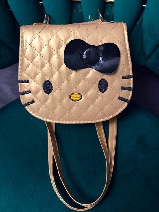 Hello Kitty Handbags - Hello Kitty Gold Quilted Mini Backpack Black Bow Kawaii Sanrio Style